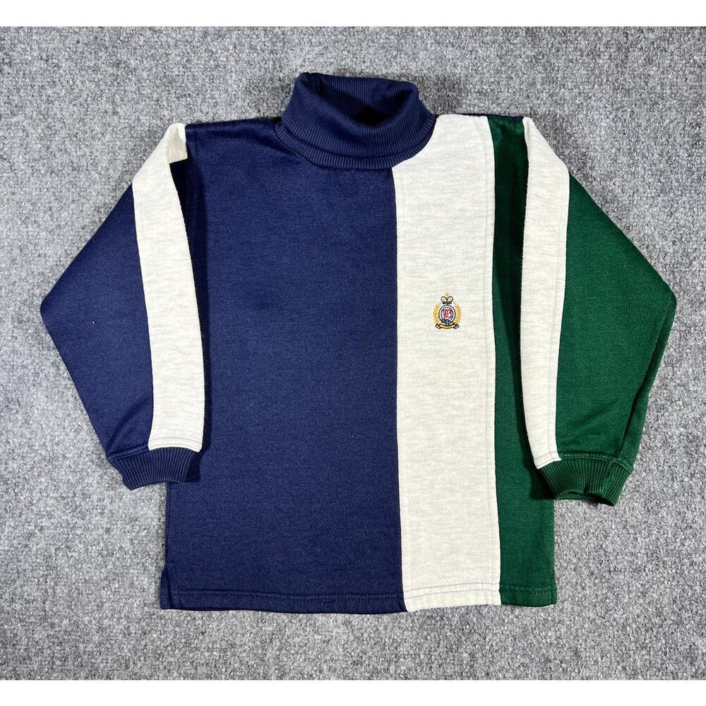 Vintage 90s Bugle Boy Kids Mock Neck Colorblock Long Sleeve Shirt Youth Medium